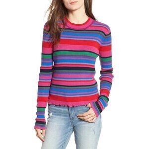 BP Multicolor Striped Sweater Ribbed Knit Lettuce Hem Size S NEW